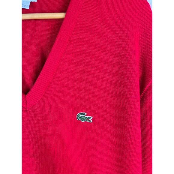 Vintage 80’s IZOD-Lacoste Bright Red V-Neck Soft Sweater Size Large - Picture 7 of 9